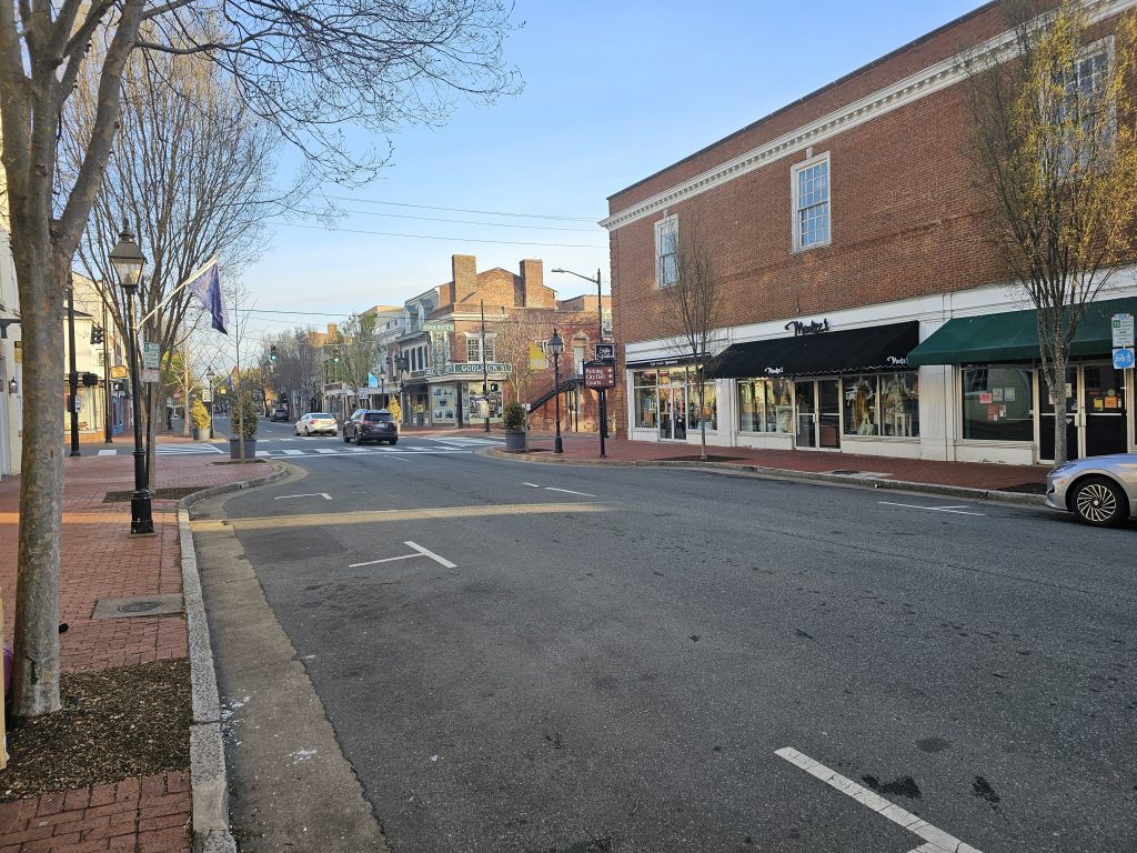 Downtown Fredericksburg Virginia streetscape on Caroline Street